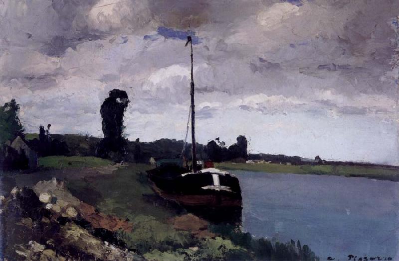 Camille Pissarro River landscape with boat Paysage fluviale avec bateau pres de Pontoise oil painting image